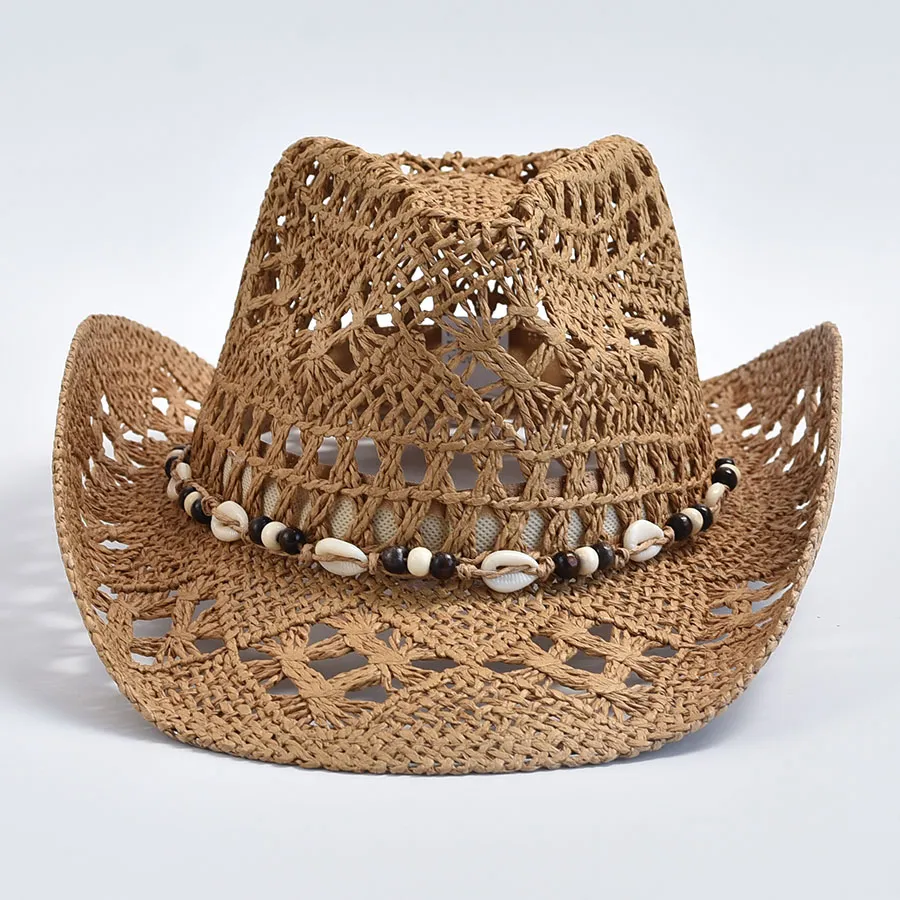 Chapeau de soleil en paille naturelle Panama pour femme, chapeau d'été creux pour la plage, Sombrero_voghion.com