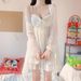 Spring Summer New Princess Sweet Homewear Waist-Cinching Base Layer Single Strap Nightdress Two-Piece Set Short Style_voghion.com