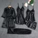 Luxury Satin Sleepwear Set For Women - 5-Piece Lingerie & Robe Combo With Adjustable Straps, Plus Size Available_voghion.com