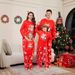 Conjunto para padres e hijos recién nacidos, conjunto para toda la familia, conjunto para parejas, pijama rojo navideño con estampado de pingüino y cabeza de ciervo estilo francés para comercio exterior_voghion.com