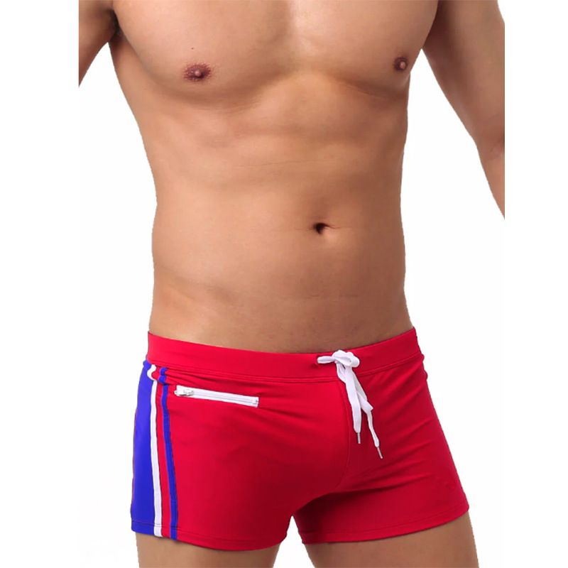 Men's Swim Trunks - Quick-Dry Board Shorts With Drawstring Waist & Zippered Pockets Color Block Design For Swimming Beach & Pool​_voghion.com