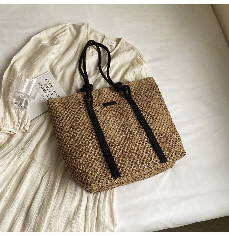 2025 Spring Summer New Arrival - Boho Chic Oversized Straw Tote Bag W/Shoulder Strap Free Shipping Lattice-Design Work &_voghion.com
