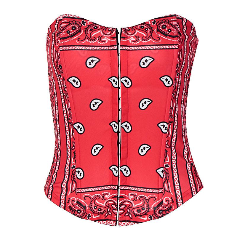 2025 Spring New Women's Button Fishbone Print Tube Top_voghion.com