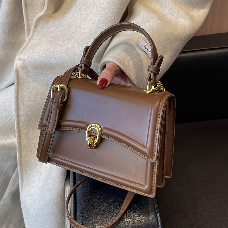 Mini borsa a tracolla marrone minimalista alla moda, borsa a tracolla con patta e portafoglio da donna_voghion.com