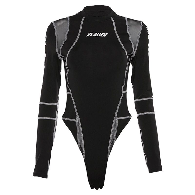 Naisten vaatteet Sexy Bodysuits Mesh Printed pitkähihainen haalari_voghion.com