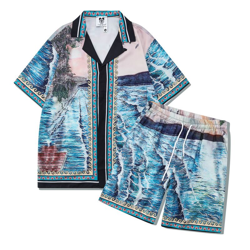 Camisa informal de verano para hombre, de manga corta, estilo playero, estilo europeo y americano, con estampado digital de ondas abstractas, estilo holgado, cárdigan._voghion.com