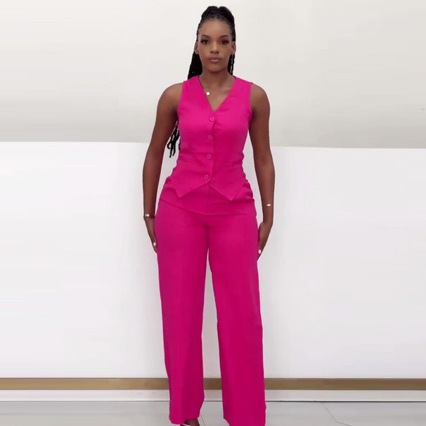 Women's New Fashionable Sleeveless Vest And Wide-Leg Pants Two-Piece Set_voghion.com