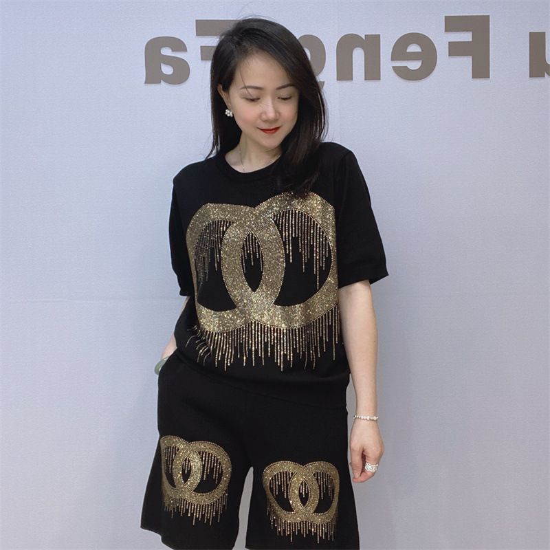 Women’s Clothing Women's Casual Short-sleeved Shorts Knitted Suit Trendy T-shirt Shorts T-shirt Two-piece Set Summer Women's Short-sleeved Suit_voghion.com