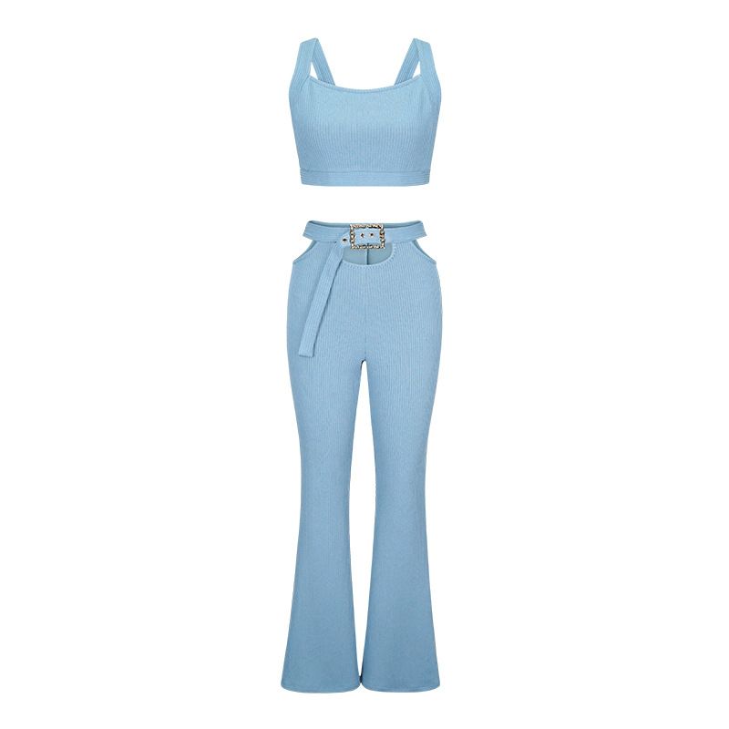 Women's Solid Color Temperament Commuter Sleeveless Vest Wide Leg Trousers Fashion Casual Two Sets_voghion.com
