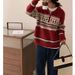girl Christmas Red Turn-Down Collar Half-Zip Sweater For Women, Autumn Winter Lazy Style, Soft And Cozy, Zodiac Year Jacquard_voghion.com