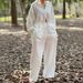 Women's Clothing Casual Long Sleeve Shirt & Pants Set Soft Cotton Blend Lounge Wear, Solid Color Matching Outfit (White, Jade Green, Apricot)_voghion.com