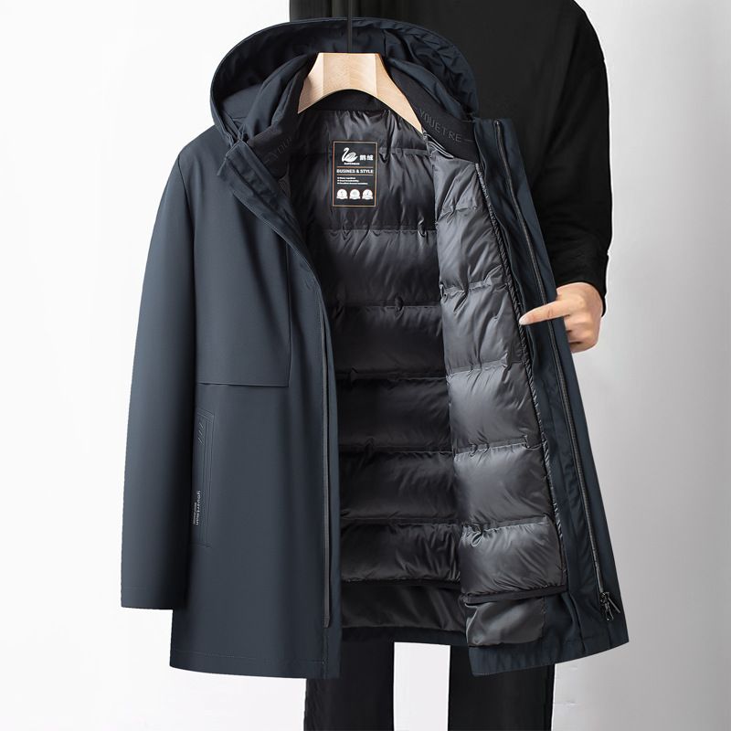 Doudoune d'hiver chaude en duvet d'oie blanche pour homme, doublure amovible, idéale pour les papas d'âge moyen_voghion.com