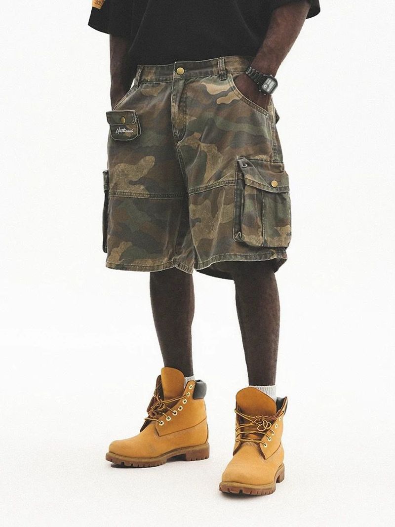 Men's Clothing Camouflage Shorts Overalls Washed Old Shorts Loose Multi Pocket Shorts Handsome_voghion.com
