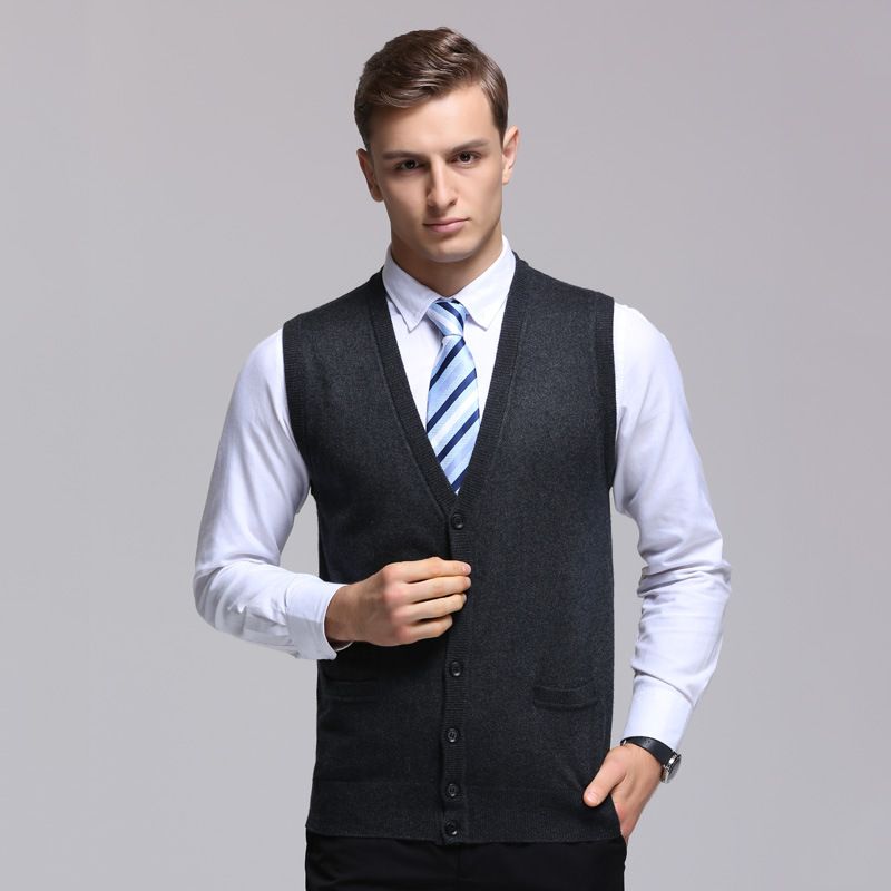Roupas masculinas Cardigan de malha masculina sem mangas para jovens, cardigan casual de negócios masculino, colete, agasalho casual, suéter, peça única, entrega_voghion.com