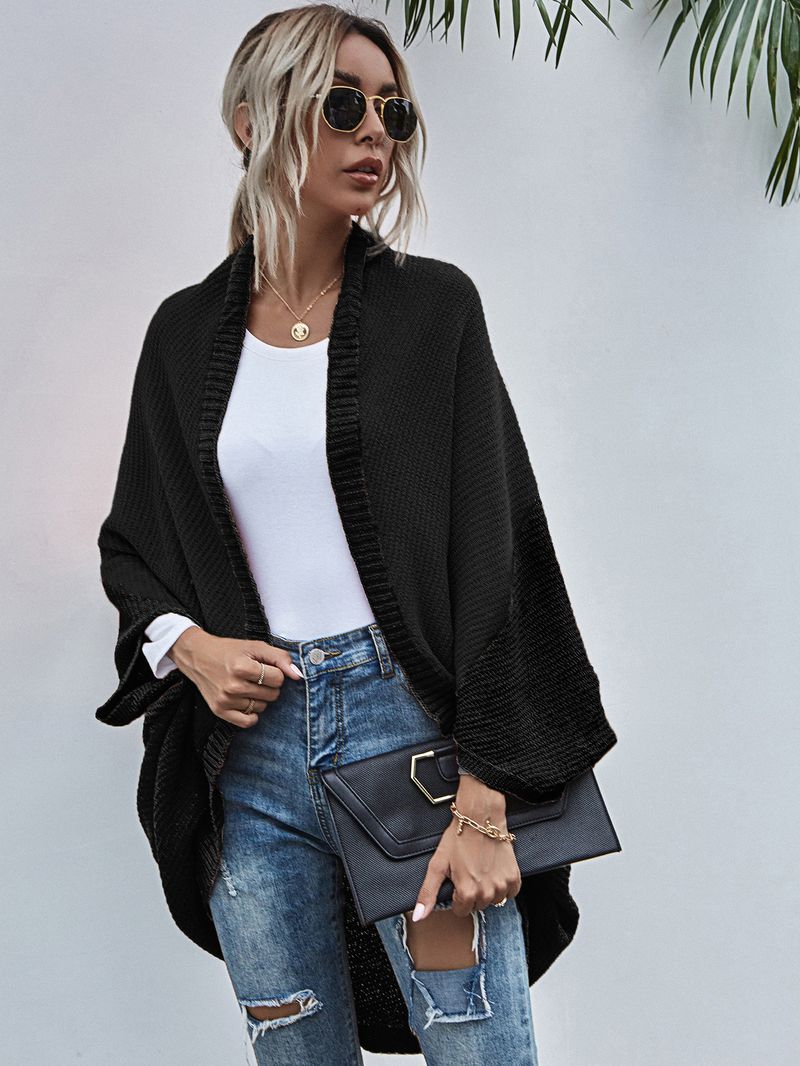 Vêtements pour femmes, châle contrasté, bloc de couleur, cardigan tricoté, veste pull_voghion.com