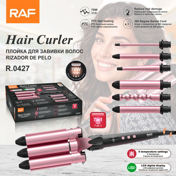 RAF EU Standard 7-in-1 Curling Iron Water Wave Curler Large Curl Egg Roll Lazy Hair Straightener_voghion.com