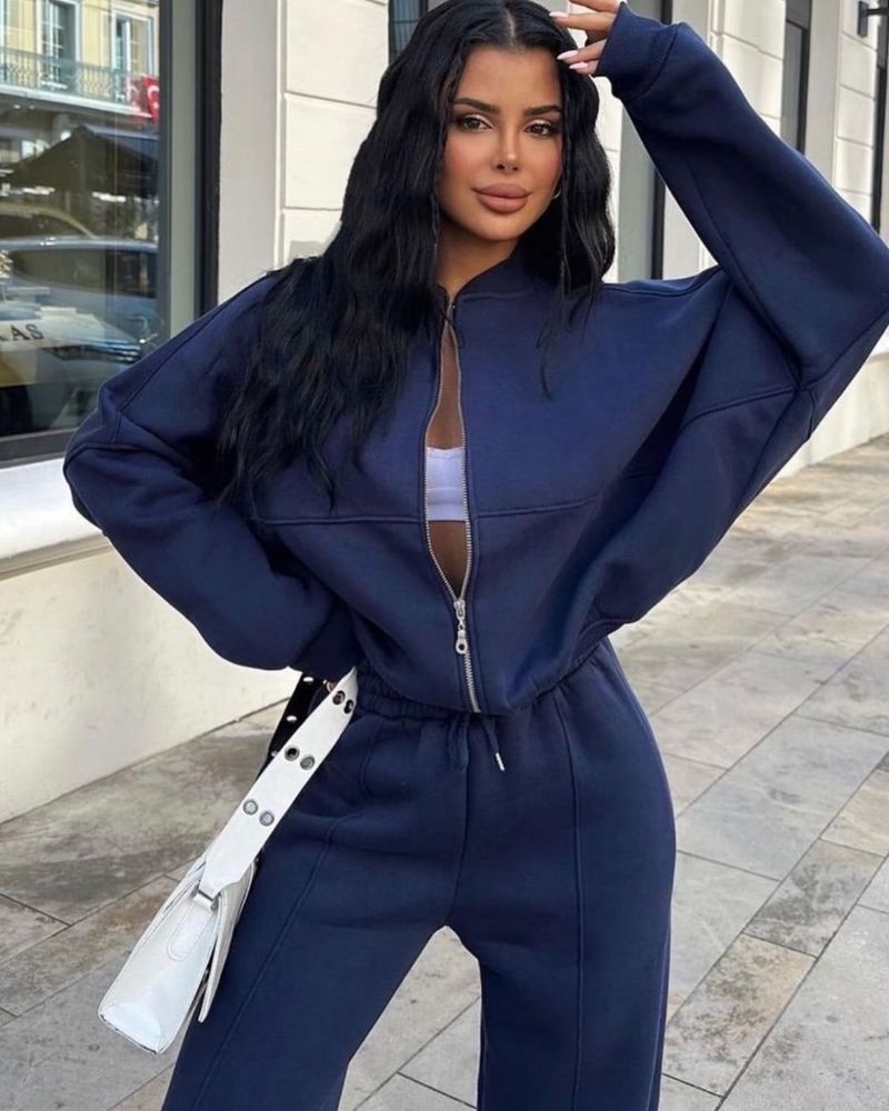 ​​Women's Zipper Cardigan & Straight Pants Set – Autumn/Winter Casual Suit (S-XL, Light Gray/Dark Blue/Pinkish/Black/Red)​​_voghion.com