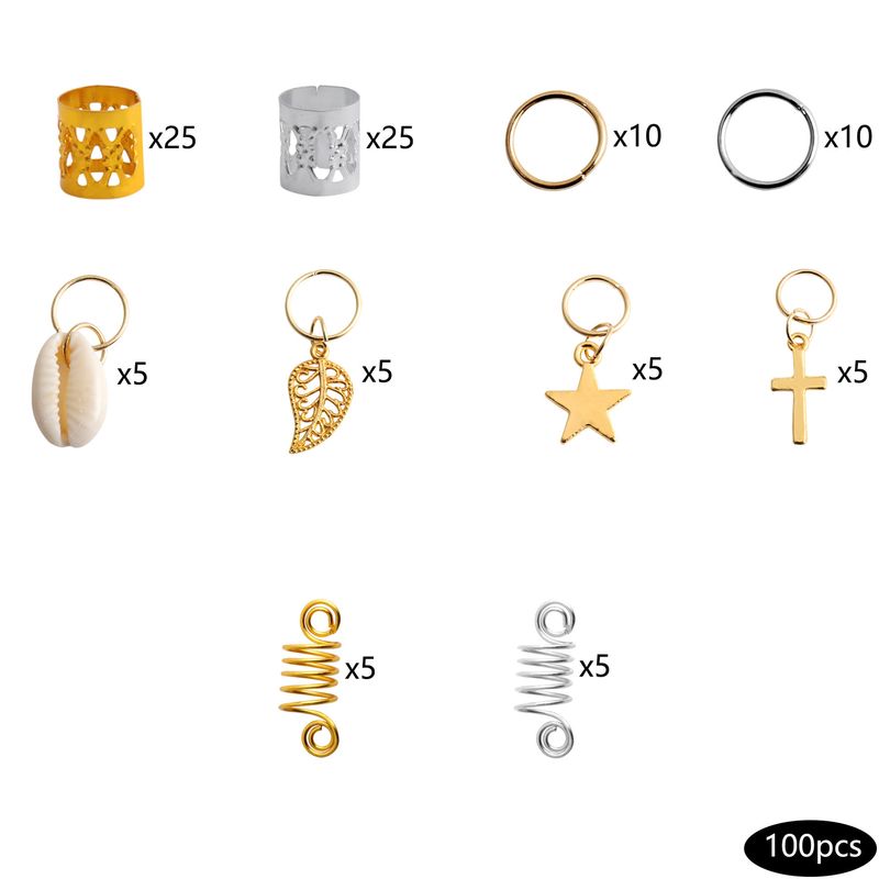 100 - Piece Set Of Metal African Braiding Hair Clips With Personalized And Stylish Star - Cross Pendants, Hair Rings Set_voghion.com