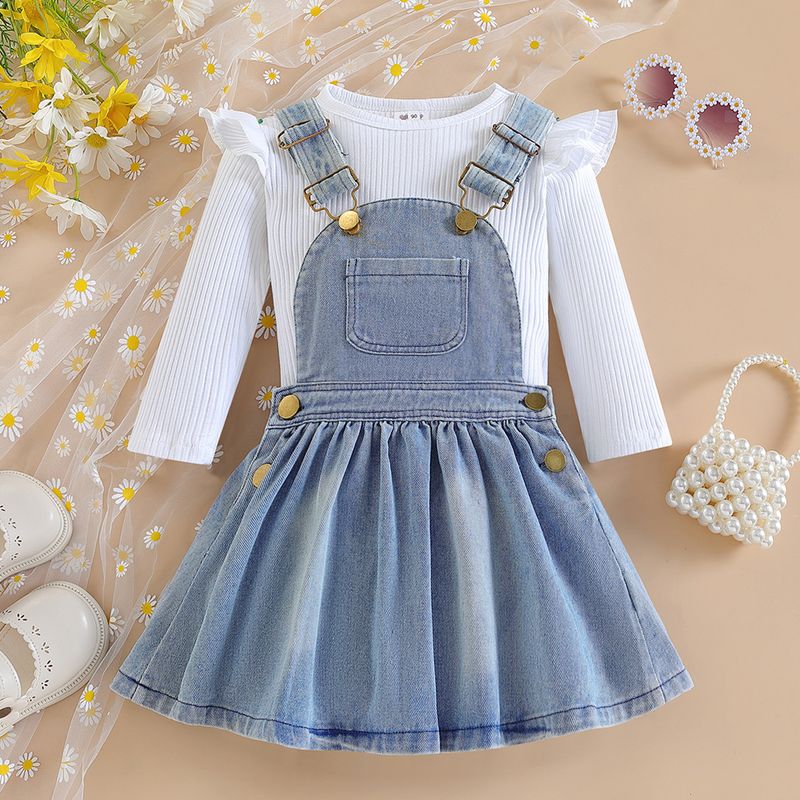 Baby Clothing Girls' Suits Children's Clothes Long Sleeve T-shirt + Back Strap Denim Skirt Two-piece Fashion Set_voghion.com
