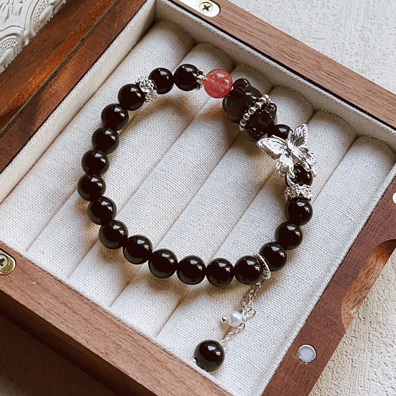 Natural Engraved Bear Obsidian Gift, Personalized Bracelet, Men's And Women's Bracelet._voghion.com