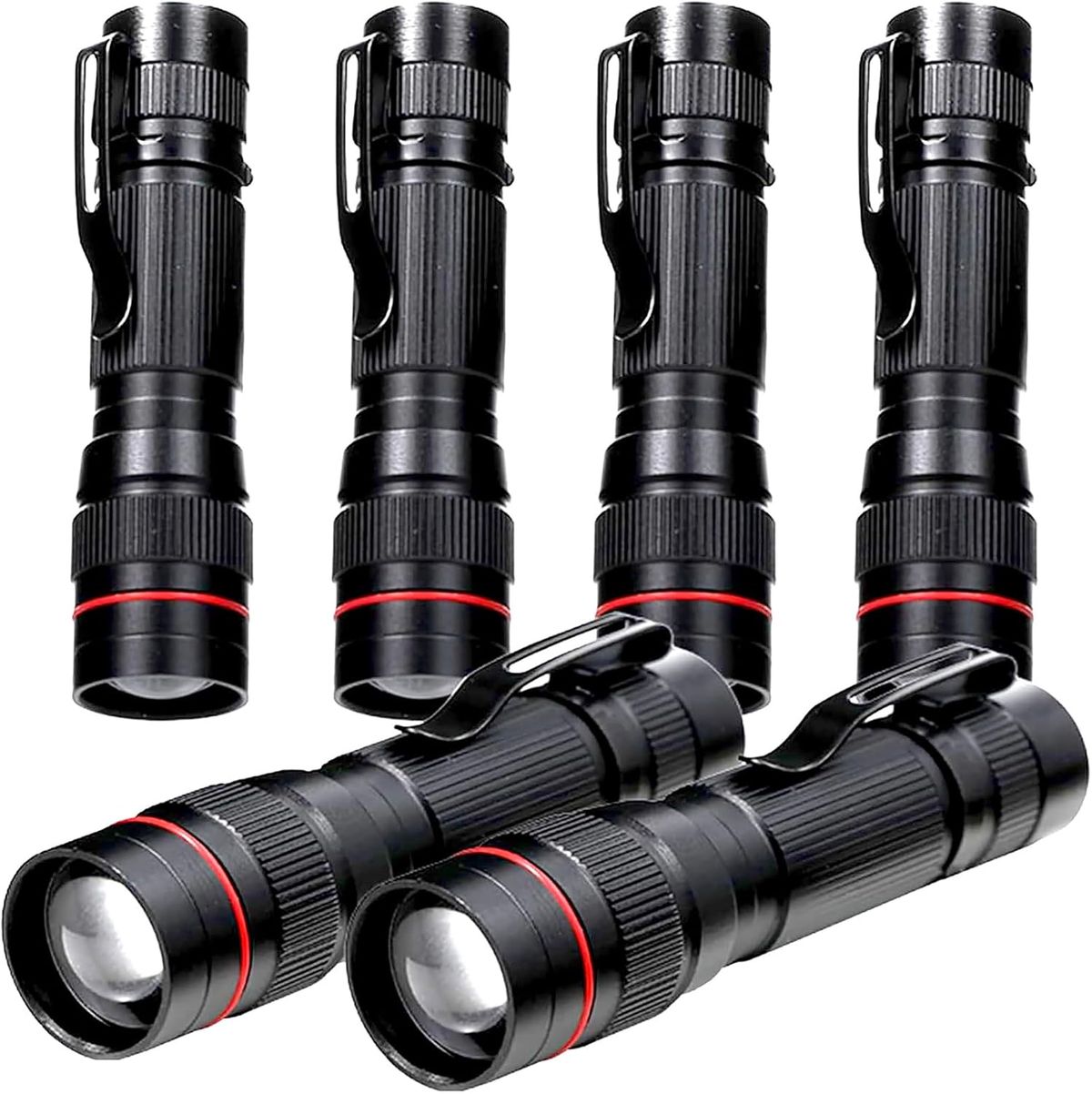 6 Pack Small Mini LED Flashlight, Single Mode Zoomable AA Battery With Pocket Clip, Portable Bulk EDC Flashlights For Gift, Emergency, Camping, Hiking_voghion.com