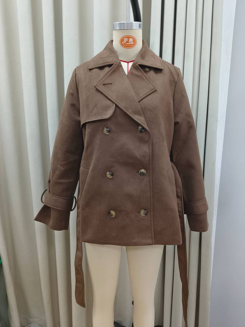 Women's Clothing Real shot suede short belt jacket coat waist suede jacket coat fashion women's clothing_voghion.com
