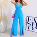 2025 Spring New Product Strap V-neck High Waist Split Bottom Wide Leg Pants Women's Jumpsuit_voghion.com