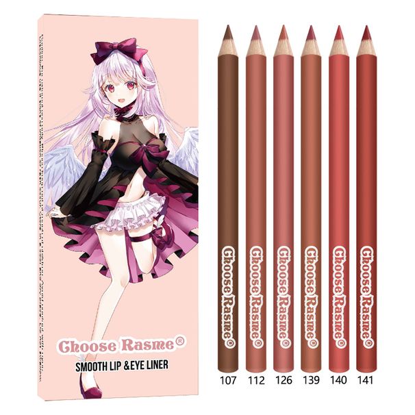 6-pack nude läppenna i trä med vattenfast naturlig matt linje som inte bleknar, set med läppstift för kvinnor_voghion.com