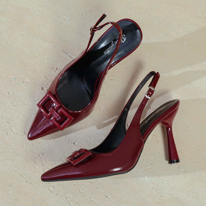 Scarpe da donna, sandali con punta vuota e tacco a spillo, grandi dimensioni, con una parola, rossi, a punta, con tacco alto_voghion.com