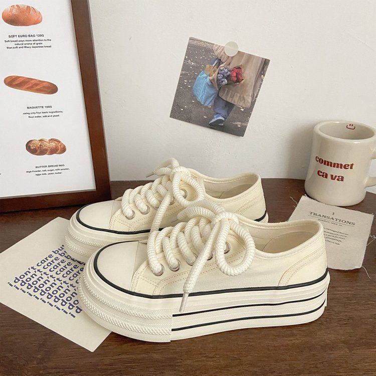 Cream thick soled canvas for women's thin spring/summer new Instagram trendy niche Korean version big head sponge cake_voghion.com