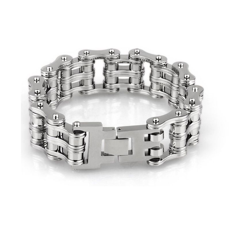 Pulseira de corrente de bicicleta de aço inoxidável para homens, joias simples de aço titânio de alta qualidade, joias de mão personalizadas, corrente grossa de motocicleta_voghion.com
