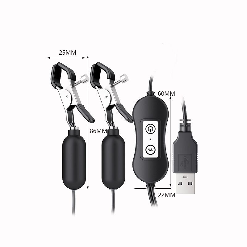 Sex Products Jiuba Matte Black USB Double Peak Clitoris Three Point Backyard Vibrator Breast Clamp Vibration Chest Massage Female Masturbator_voghion.com