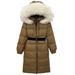 Cappotto di lusso in piumino d'anatra bianco con cintura in vita e finiture in pelliccia di volpe, parka invernale lungo con cappuccio per donna_voghion.com