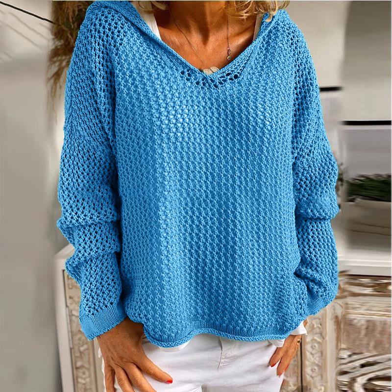 Gestrickter Kapuzenpullover mit äußerem Sonnenschutz für Damen_voghion.com