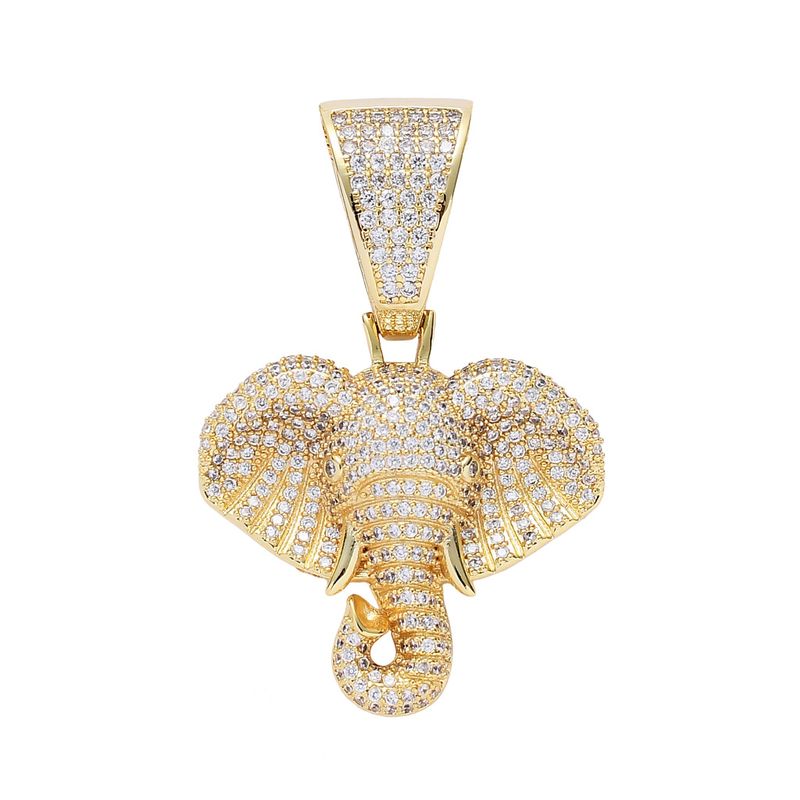 Pendants & Charms Ins New Hot Sale Retro Elephant Head Hip Hop Pendant Gold Micro Inlaid Zircon Animal Hip Hop Jewelry_voghion.com
