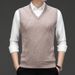 Men's Sleeveless Solid Color Knitted Vest For Middle Aged Men V Neck Thickened Pullover Knitted Vest For Dads_voghion.com