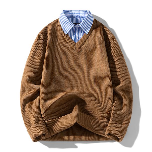 Maglione a strati da uomo - Pullover girocollo alla moda invernale con un tocco casual per adolescenti e giovani adulti_voghion.com