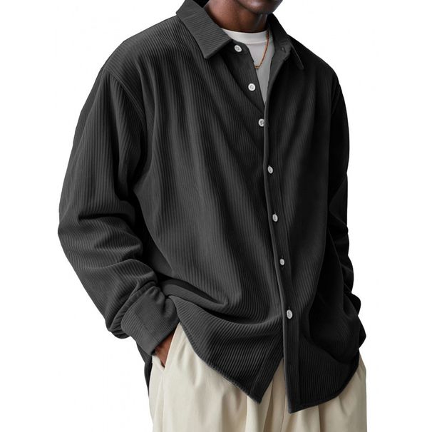 Camicia a maniche lunghe in velluto a coste da uomo - vestibilità europea, casual, con bottoni (azzurro cielo/blu navy/bianco/nero/grigio, S-4XL)_voghion.com