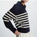 Lapel Striped Sweater Women's Pullover Zipper Knitted Sweater Women's_voghion.com