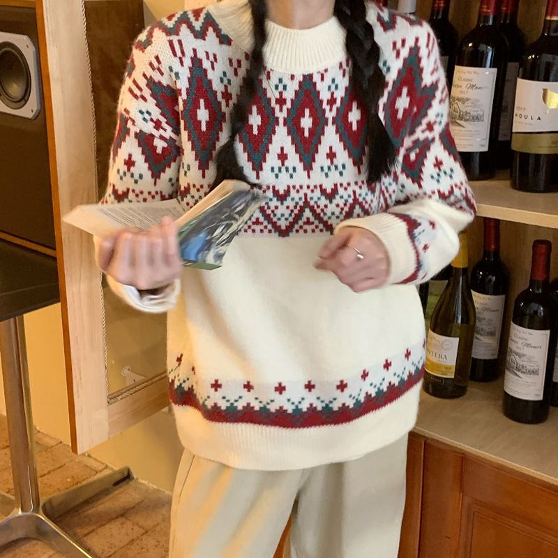 Christmas women's autumn/winter  new Korean version loose and lazy style pullover knitted top New Year sweater_voghion.com