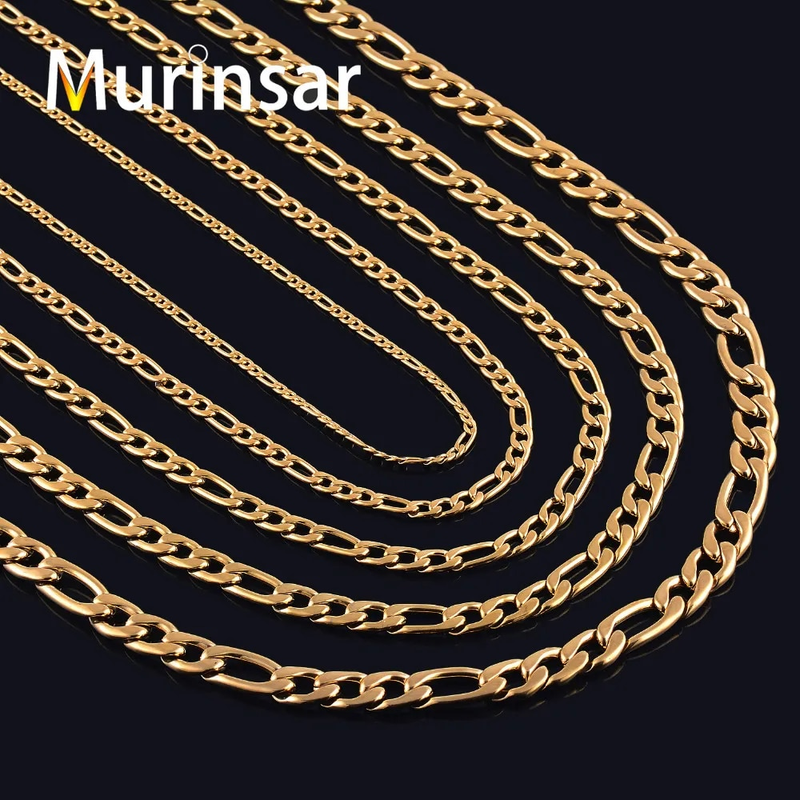 Varmt salg gullfarget rustfritt stål halskjede lenke Figaro-kjede for menn og kvinner høy kvalitet choker smykker tilbehør på_voghion.com