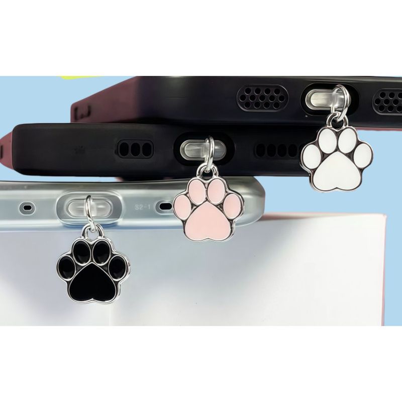 Metal Black White Cat Paw Phone Dust Plug Charging Port Cover Pendant Fo Type-C_voghion.com