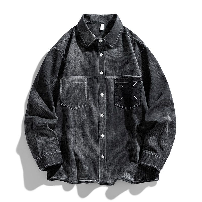 2024 Autumn High-quality Trendy Denim Men's Korean Version Pure Cotton Workwear Style Couple Long Sleeved Shirt Jacket_voghion.com