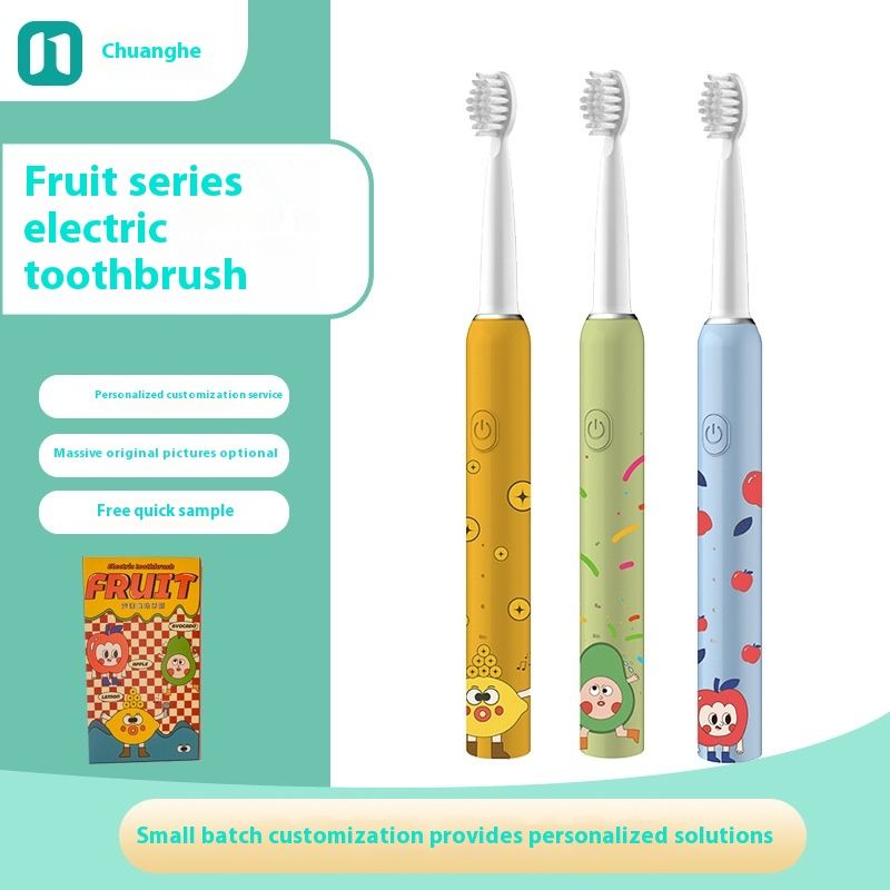 Fun cartoon 6-15 year old student party intelligent sonic electric toothbrush USB charging DuPont soft bristle 4 brush head_voghion.com