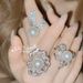 SIsi high end dewdrop flower gemstone pearl ring plated  shell bead geometric noble lady temperament niche ring_voghion.com