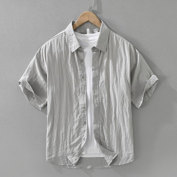 Vienkāršs un svaigs īsroku krekls vīriešiem, moderns un daudzpusīgs, māksliniecisks un ikdienišķs brīvs tops_voghion.com