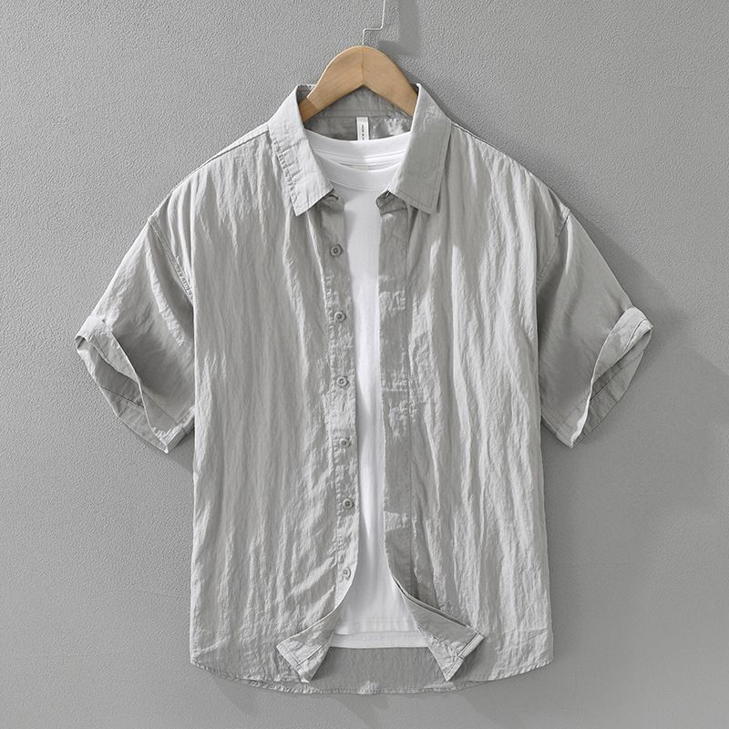 Camicia a maniche corte semplice e fresca per uomo, alla moda e versatile, top casual e ampio._voghion.com