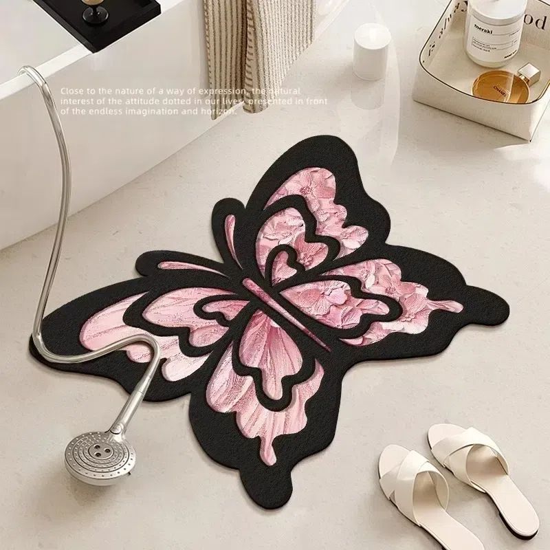 Cream Style Diatomaceous Earth Absorbent Bath Bathroom Special Youthful Foot Mat Toilet Entrance Butterfly Shaped Carpet_voghion.com