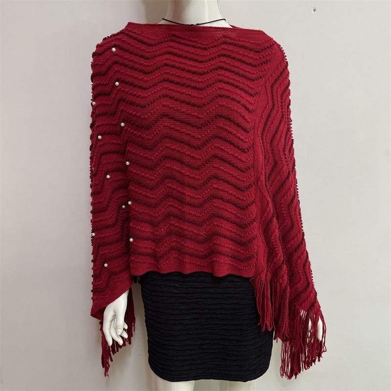 Diamond studded beaded cape, knitted spring and autumn outerwear, medium length pullover sweater, women's internet red_voghion.com