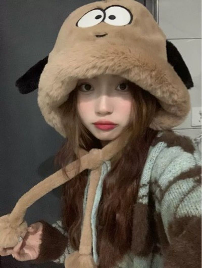 LazyZoom Cute Cartoon Puppy Plush Wom, Autumn And Winter Riding Warm Ear Protection Lei Fg Hat, Versatile Windproof Hat For_voghion.com
